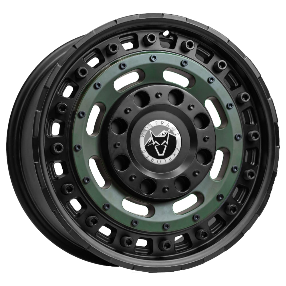 17'' Wolfrace Explorer Slotmag - Matt Black / Matt Green Centre Alloy Wheels